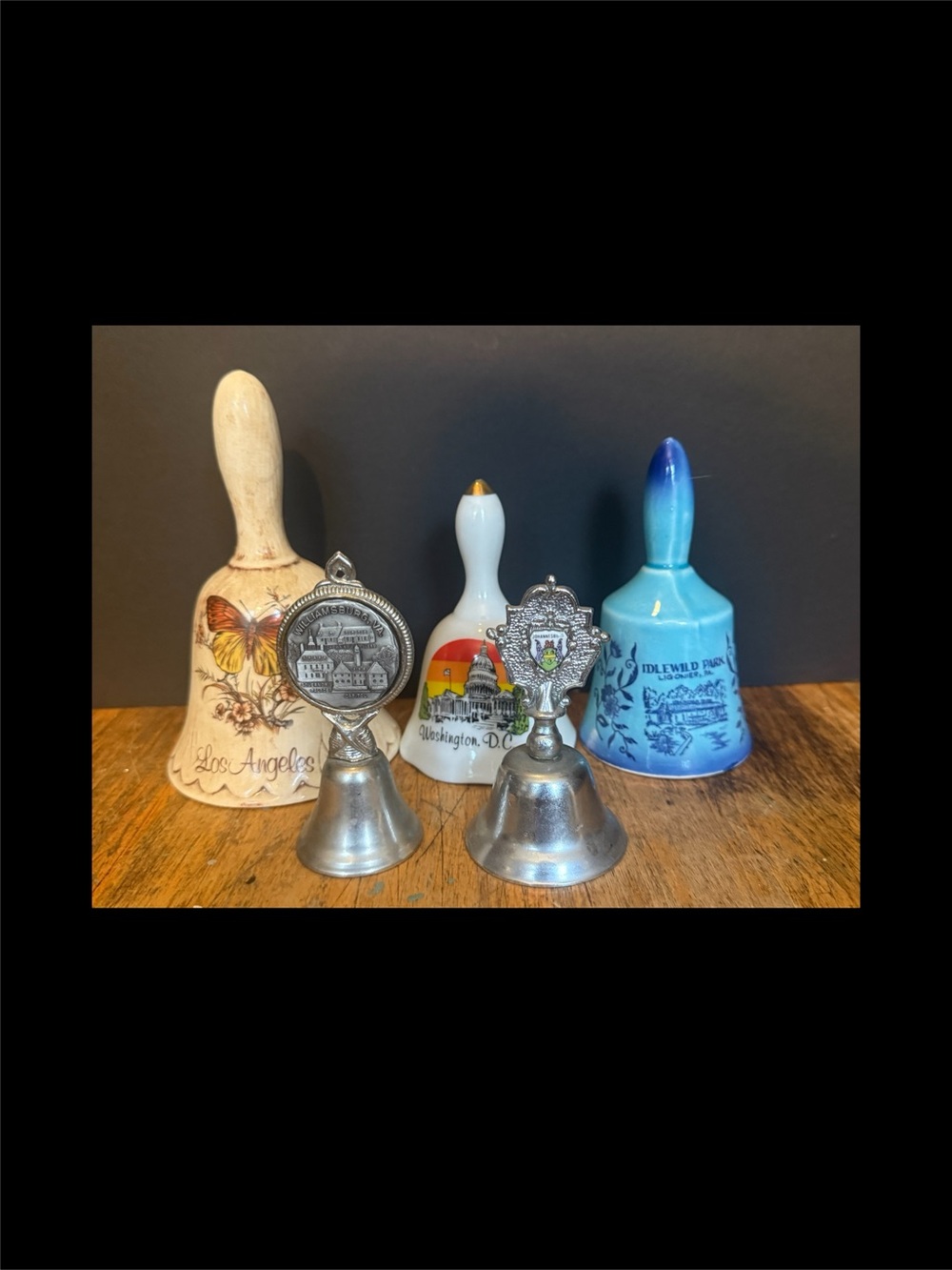 Vtg Porcelain/Metal Souvenir Bells LA, DC, Williamsburg, Idlewild, Johannesburg